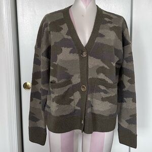 Lucky Brand Camo Cardigan with Pockets Women’s Size L Wool Blend NEW